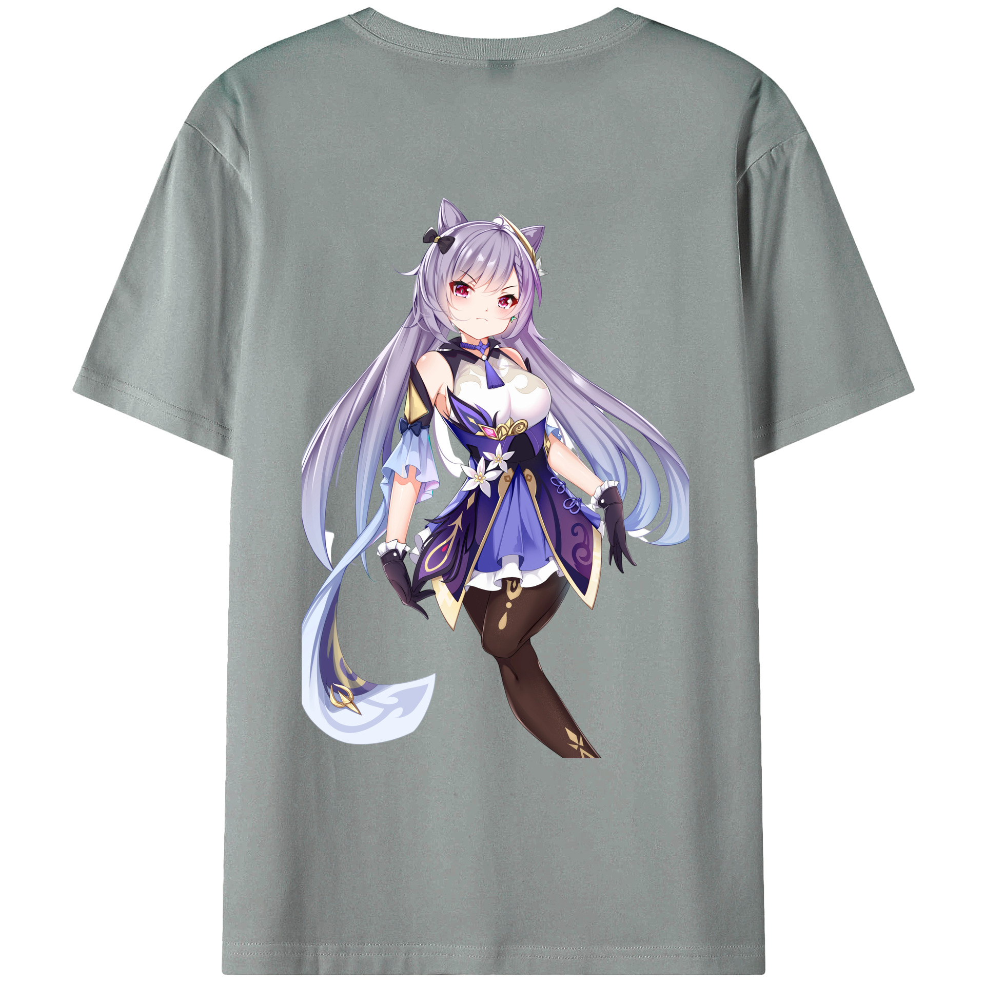 げんし神 刻晴 こくせい genshin Kokusei 綿100％ メンズ半袖Tシャツ（バックプリント） 通気性